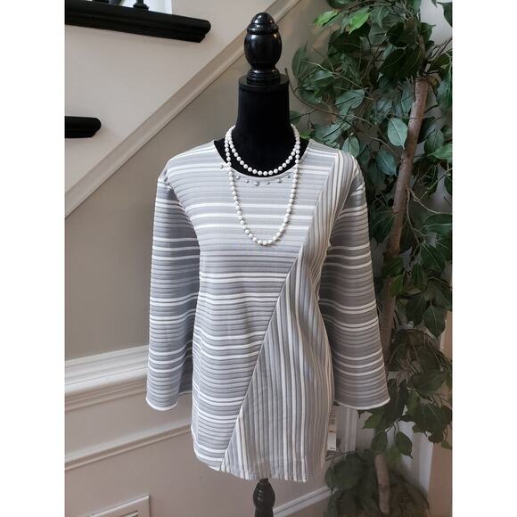 Alfred Dunner Life of Leisure Top Blouse Women's 2X Gray Striped Round Neck - Picture 1 of 12